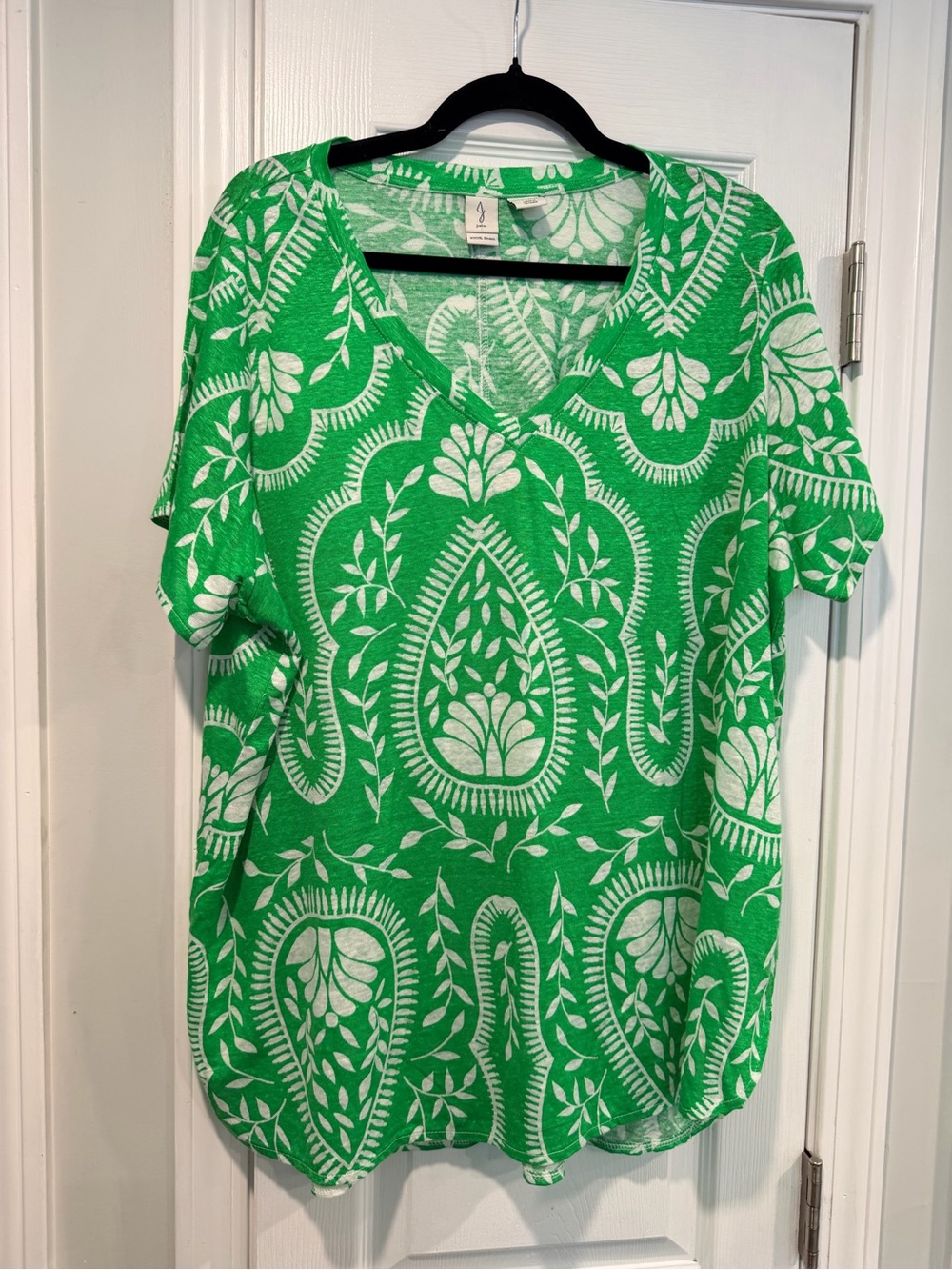 NWOT Joie Size 3X Green 100% Linen Mandala Short Sleeve Split Hem Tunic Top